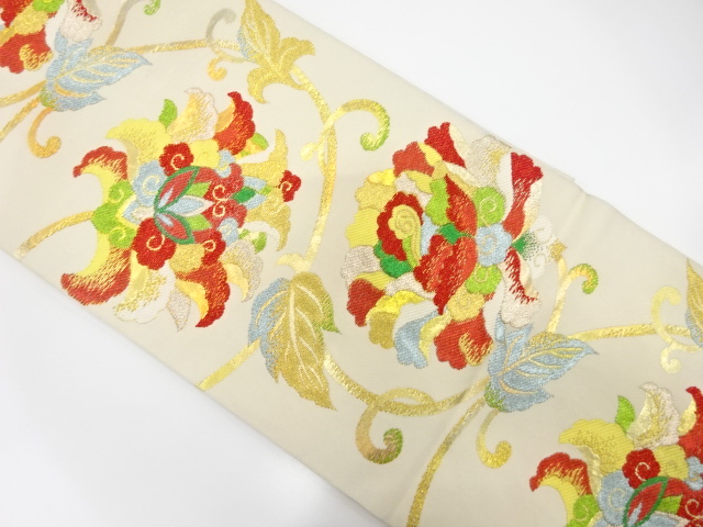JAPANESE KIMONO / ANTIQUE FUKURO OBI / SILK / WOVEN CHINESE FLOWERS